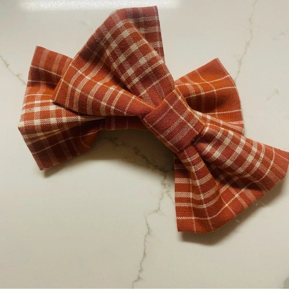 New handmade Plaid Bow Hair Clips for girls Brown/Orange Fall coquette pigtails